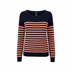 90s Y2K Wet Seal Sweater Womens Large Navy Peach Striped Soft Cozy Vintage